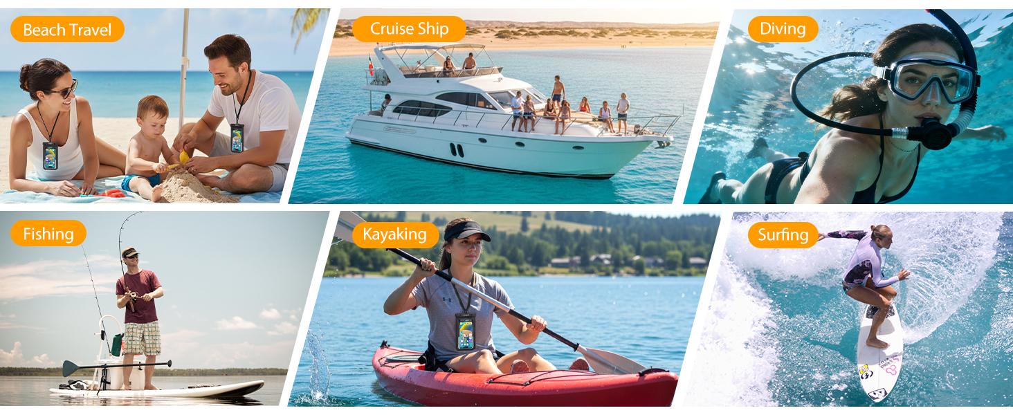 Waterproof Phone Pouch - 2 Pack, IPX8 Waterproof Phone Case with Lanyard for Smartphones, Cell Phone Dry Bag for Beach Vacation Travel Cruise Essentials, Touch Screen, Up to 8.5"