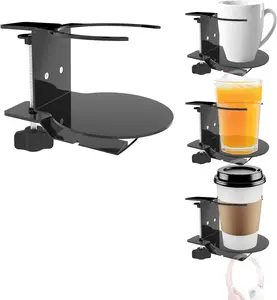 Metal Large Desk Cup Holder with 360° Rotating Headphone Hanger under Desk, Anti-Spill Table Cup Holder Clamp for Coffee Mugs Bottles, Headset, Pencil Holder. EDSRDUX