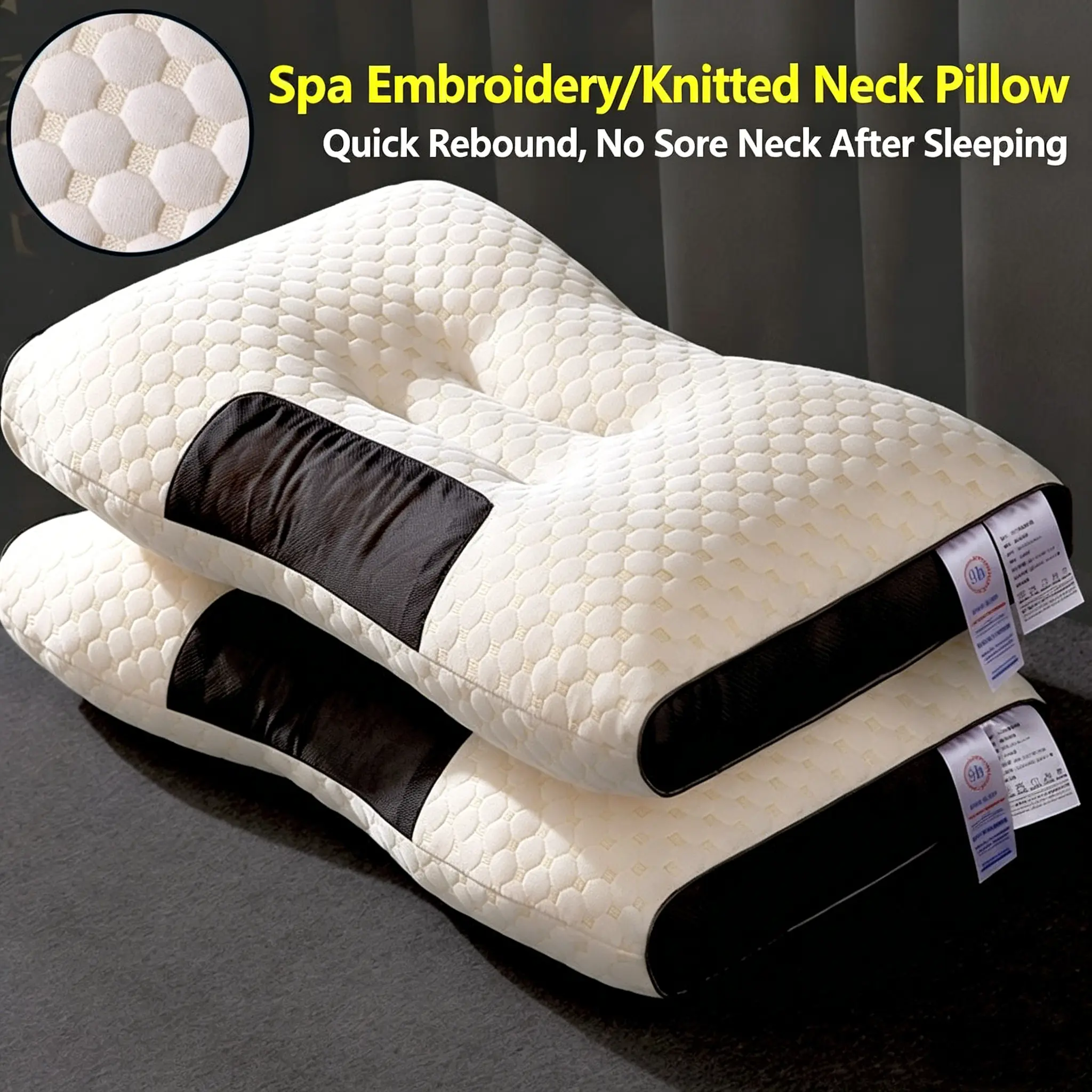 Large-sized pillow set, suitable for side-lying, back and stomach sleeping - polyester core replaces bulky filling material - hotel-quality, machine washable, 2-piece set