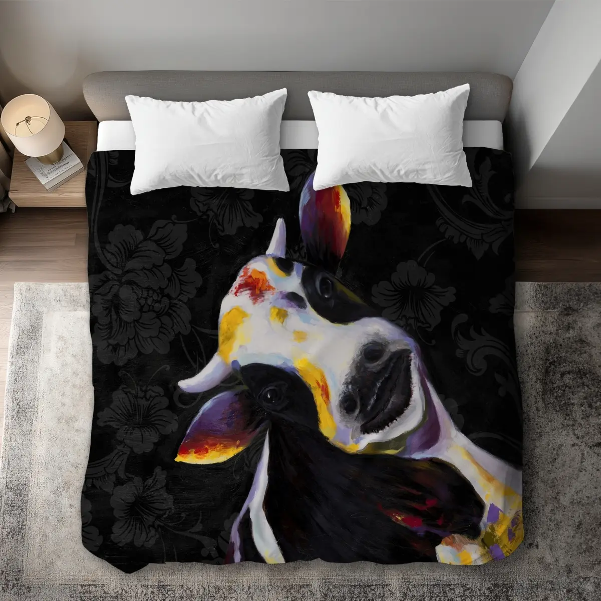 360 stand King Size Cow Print Farm Theme Microfiber Duvet Cover, Soft Machine Washable Bedding for King Size Beds, Textile Soft Furnishing, Cartoon Duvet Covers, Comfortable Duvet Covers