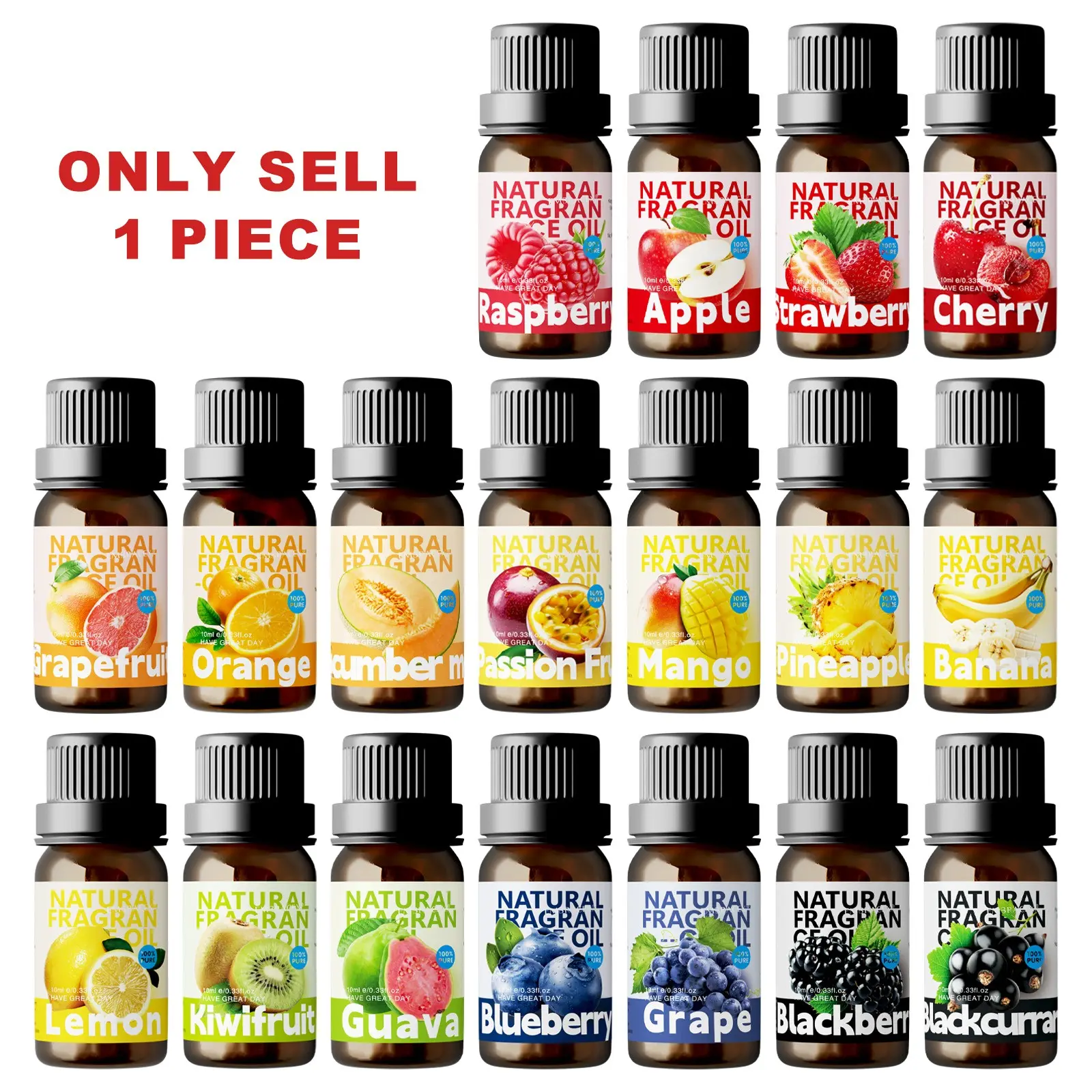 24 Types Fruit Essential Oils Set, 10ML Home Fragrance Oils Scented Fragrance Aromatherapy Oil for Diffusers & Humidifiers, Car Air Freshener, Bath Bombs, Gifts, Perfume, Home Fragrance Products