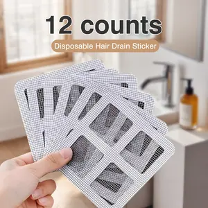 12 Counts Disposable Shower Drain Cover Hair Catcher, strong adhesive for tight fit on drains, suitable for bathroom, kitchen and sink drains