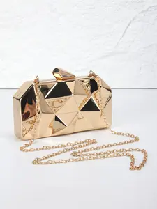Metallic Women's Evening Bags, Geometric Clutch Bags, Gold Metallic Handbags, Wedding Evening Bags, Party & Formal Evening Bags, Chain Strap Clutch, Elegant Stylish Purse