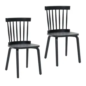 DONEXT Windsor Dining Chairs (Set of 2) - Wooden Construction, Farmhouse Spindle Back, Black Fixed Back, Widen Seat, Mid-Century Modern French Country Style, 18.70in W x 17.12in D x 33.27in H, 18.89in Seat W, 12.45in Back H - for Living Room, Restaurant