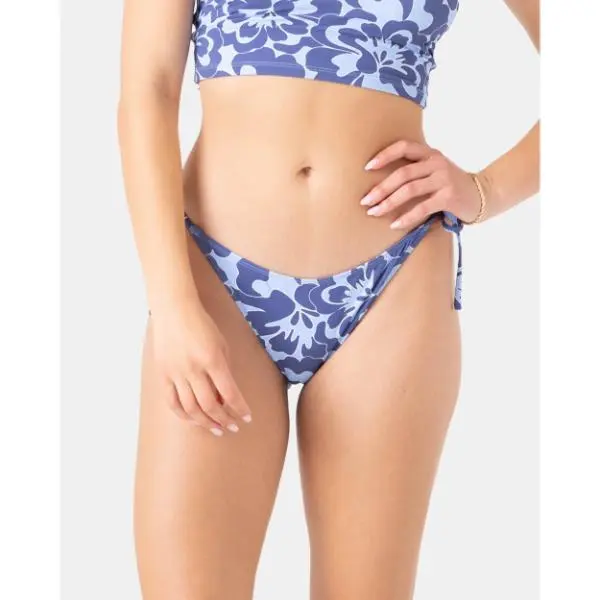 ROXY Tropic Drift Bikini Bottoms, Women's Tie-Side Scoop Swimwear with Cheeky Coverage in Blue Floral Print, Elastane, Eco-Friendly, Cheeky Cut, Floral Pattern, Trendy