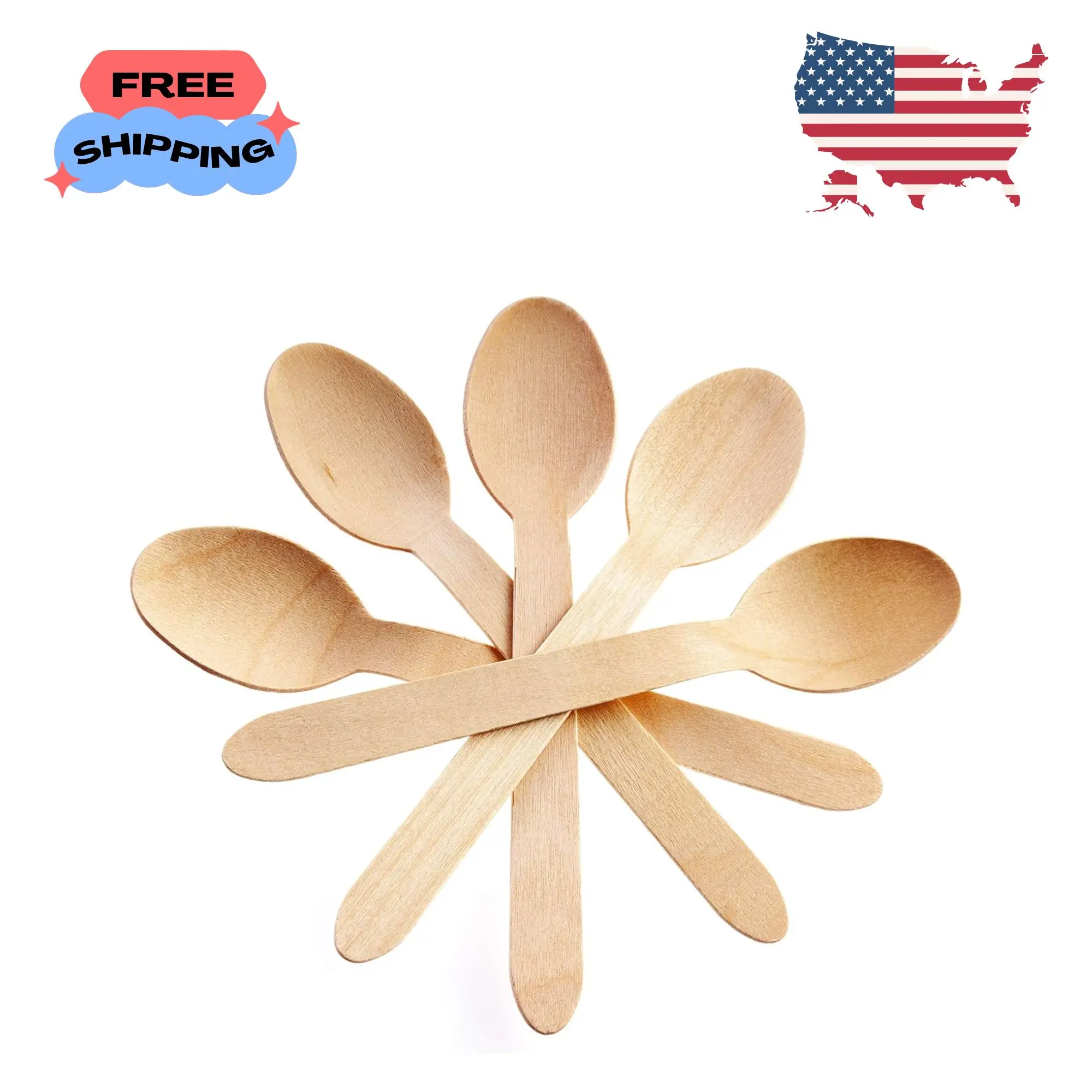 Disposable Wooden Cutlery Spoons, Compostable and Earth Friendly, 6.25 Inch