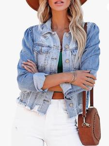 women's ripped raw hem denim jacket, designer jackets for women, soft casual long sleeve collared outerwear for daily wear, women's coat, winter jacket women, ladies clothes for all seasons outdoor, womenswear