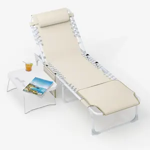 Face Down Tanning Chair with Face Hole, 3-in-1 Folding Beach Lounge Chair with Detachable Table, 5-Position Reclining Sun Lounger with Removable Pillow for Pool, Patio, Garden - Supports 330 lbs