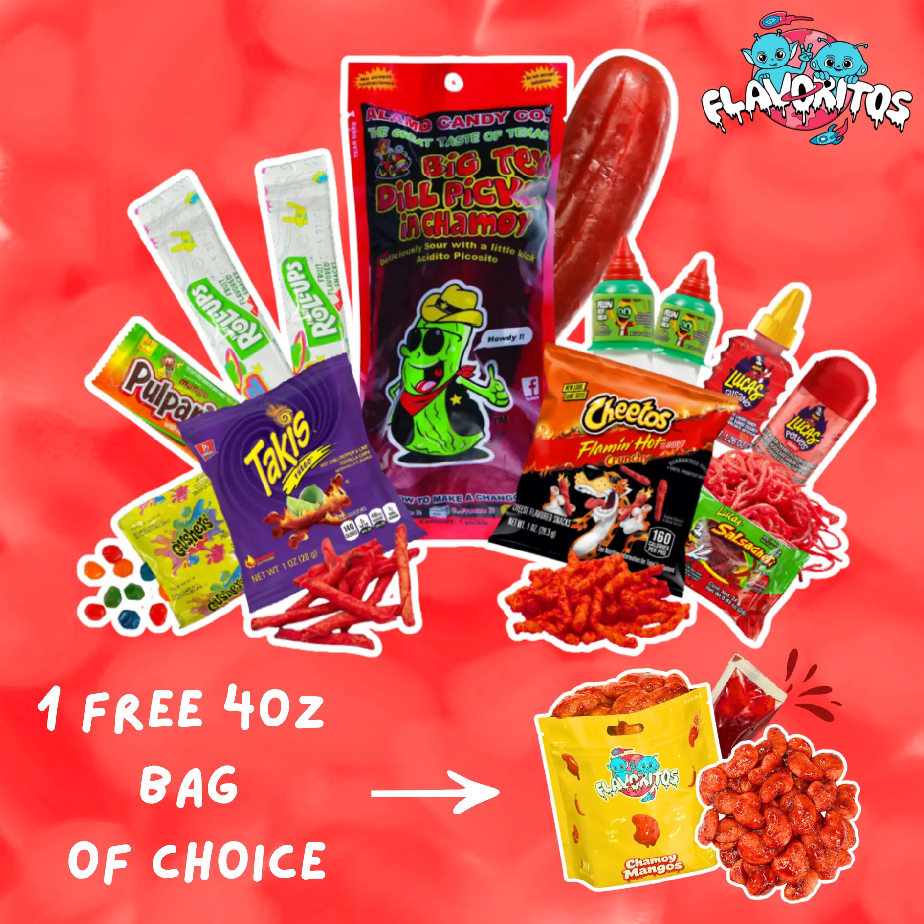 Flavoritos Big Texas Chamoy Pickle Kits - 2lb Tangy Sour Spicy Pickles, Viral Snacks, Free Fruit Powder Bonus Bag, Savory Cupboard Treat, Cotton Candy Gushers
