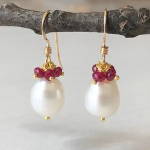 Pearl and Ruby Earrings- June Birthstone