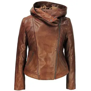 Sasha High Fashion Womens Hooded Leather Jacket