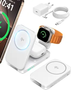 INIU W31 Qi2 Certified 3-in-1 Foldable Magnetic Wireless Charger, Travel Charging Station with 15W Fast Charge - Compatible with Mag-Safe for iPhone 17/16/15/14/13/12 Series , Apple Watch, AirPods