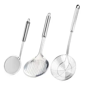 Solid Stainless Steel Spider Strainer Skimmer Ladle for Cooking and Frying, Kitchen Utensils Wire Strainer Pasta Strainer Spoon Hot Pot Fat Skimmer Spoon Set of 3
