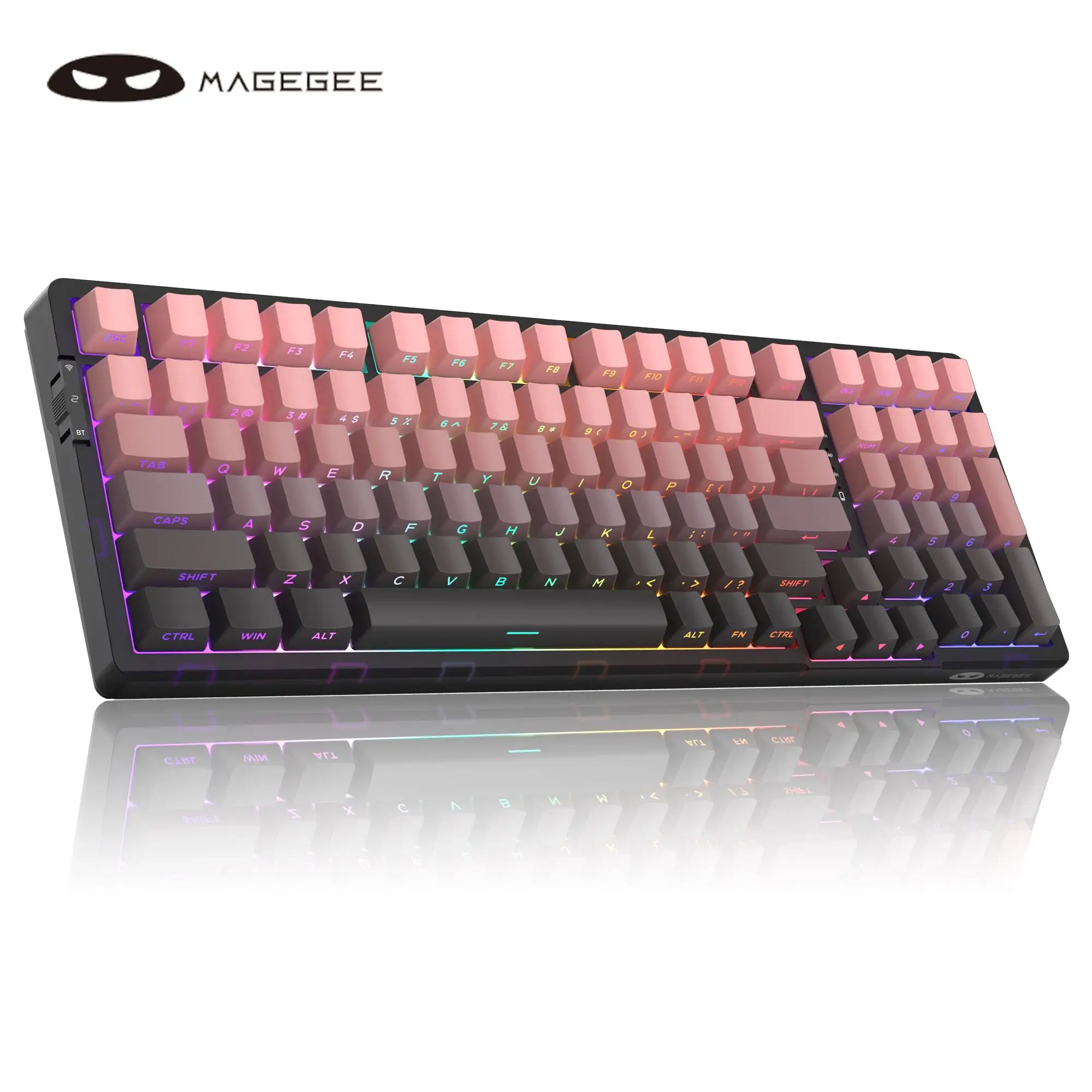 MAGEGEE Light100 Wireless Creamy Ergonomic Keyboard, 96% Gasket Hot Swappable Mechanical Keyboard, 3Connection Modes, RGB Backlit Gaming Keyboard for
