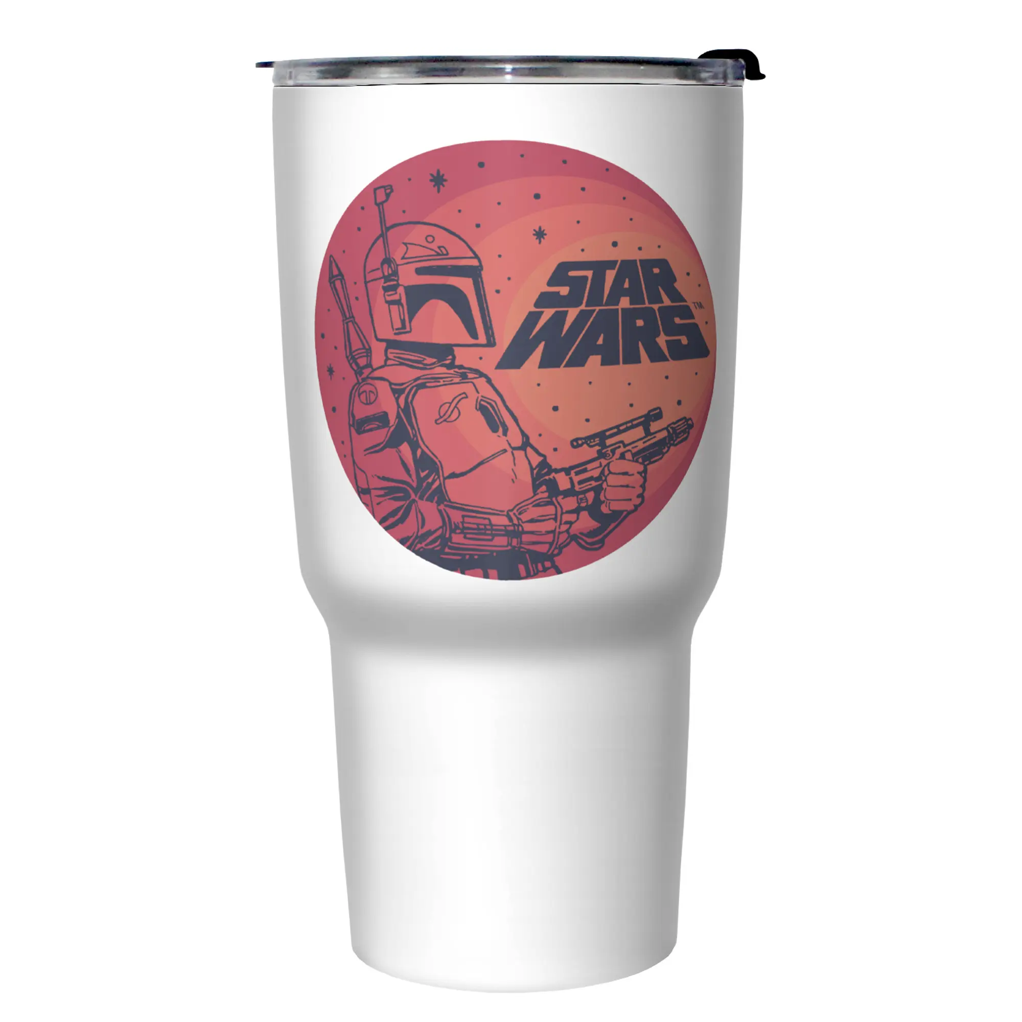 Star Wars Printed Boba Fett Circle Stainless Steel Tumbler, Leakproof Insulated Drinkware with Lid