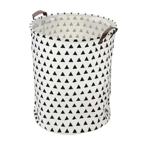 Unique Bargains 1 Pc 60L Foldable Cylindrical Laundry Basket for Laundry Room 19.69"x15.75" Black Triangle