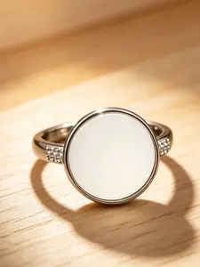 Minimalist Mother-Of-Pearl Round Ring, Silver Color Soft Light, Luxury Ring for Commute and Dates, Elegant Finger Jewelry