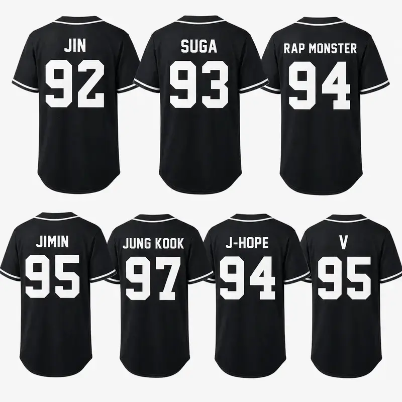 2026 Black Kpop Baseball Jersey, Printed Button Down Concert Shirt, Unisex Adult Youth Fan Streetwear, Matching Outfit Top