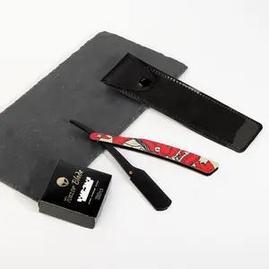 Men's Razor Set, 3 Counts/set Stainless Steel Razor Holder with Leather Case & Blade, Professional Hair Shaving Tool for Salon & Barber Shop, Shaving Products