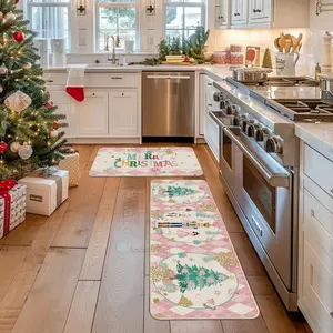 Winter Kitchen Runner Rug, Nutcracker Christmas Mat Set, Pet-Friendly Non-Slip Soft Plush Washable Foldable Carpet for Home Decor