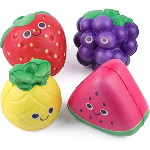 Fruit Squishies Toys Bulk - 4 pcs Soft Kawaii Strawberry Watermelon Pineapple Grape Slow Rising Fruit Squishies, Squeeze Stress Relief Fidget Sensory Toys for Kids and Adults