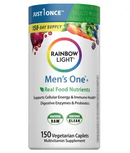 Rainbow Light Mens Multivitamin One + | 150 Caplets | Supports Cellular Energy & Immune Health | with Vitamins C, D, and Zinc | Real Food Nutrients, Digestive Enzymes & Probiotics
