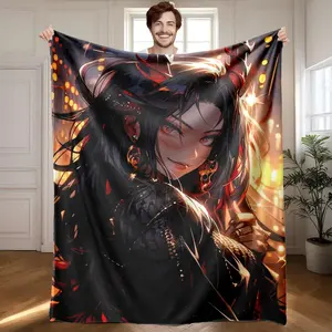 1 piece Phantom of the Dark Night: Dark Winged Devil Girl themed flannel blanket - Flannel weaving craft, a super-soft comfortable fluffy blanket, suitable for beds and sofas, all-season use, modern geometric pattern, digital print, machine