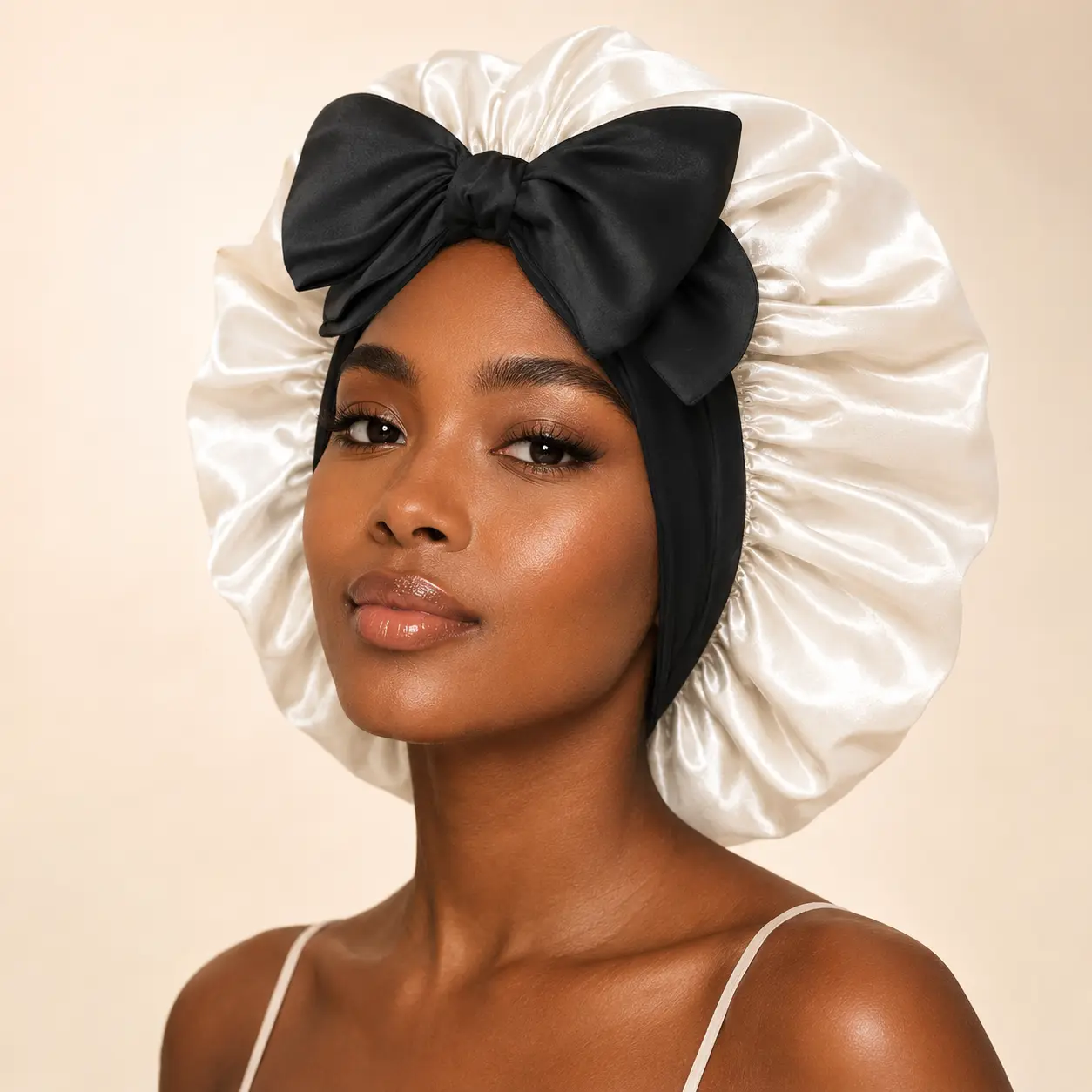 Jumbo Satin Bonnet for Women with Long Tie Band - Double Layer Non-Slip Sleep Cap for Natural Curly Hair, Braids, Locs & Heatless Styles