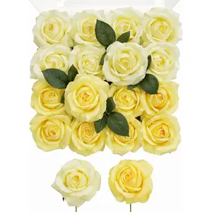 TINGE TIME Yellow Artificial Flowers Combo Box Set, 16PCS Fake Rose Silk Flower w/Stem for DIY Wedding Bouquets Centerpieces Baby Shower Party Home Spring Decoration (Light Yellow &amp; Deep Yellow) Decorative Fruit