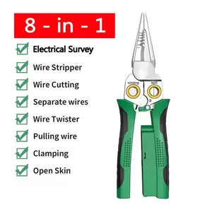 8-in-1 Wire Stripper for Electrician: Needle Nose Pliers with Voltage Tester & Dual Alarms - Electrical Pliers for Cutting Wires, Pulling Wires and Crimp Wires multi-function plier