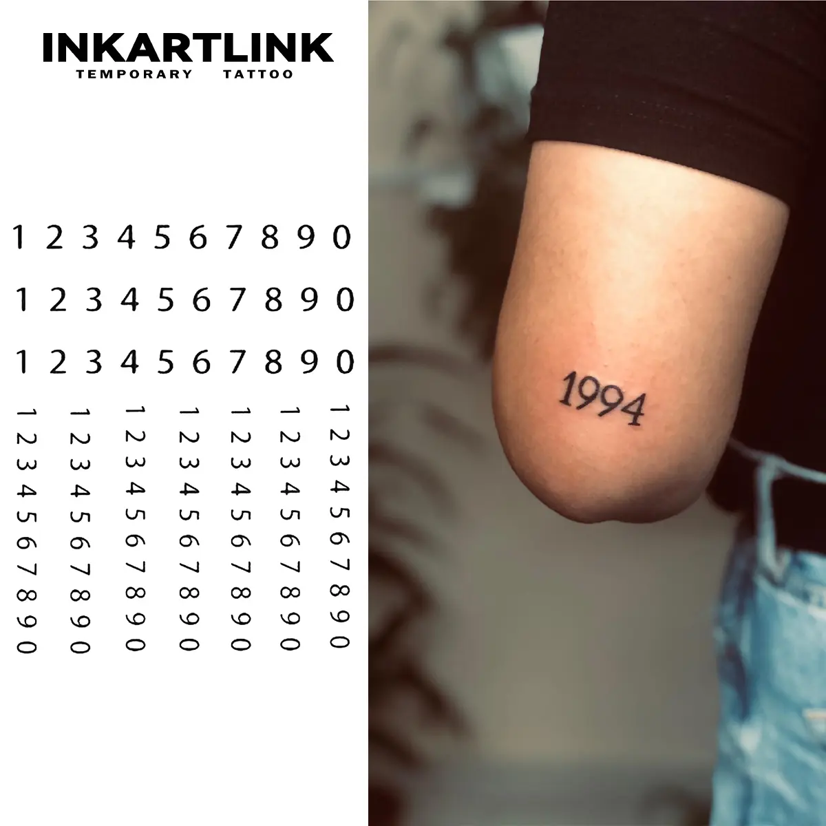 INKARTLINK 2 Sheets of Number 0-9 Temporary Tattoos, Waterproof Fake Tattoo Stickers for Minimalist Body Art, DIY & Suitable for All Skin Types, Fake Tattoo Waterproof