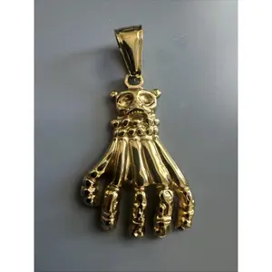 Hand Skeleton Skull Pendant 24 Inch Chain Stainless Steel Viking Gold Plated