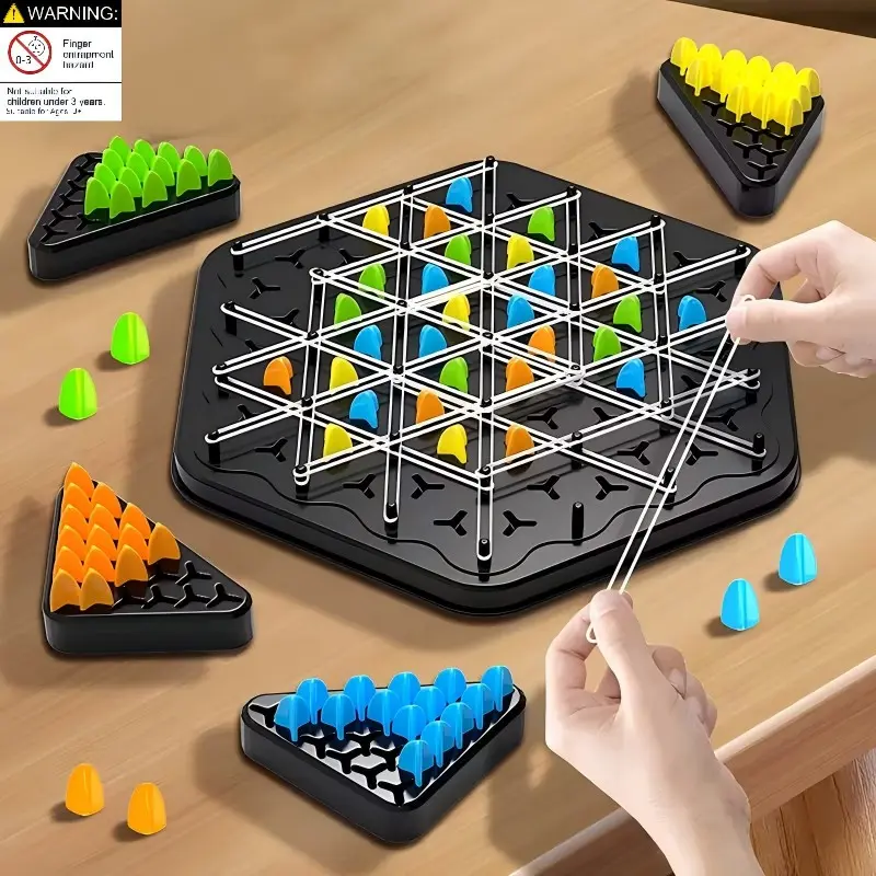 Triangle Chess Board Game for 4 Players, Chain Link Rubber Band Learning Game, Strategy Board Game, Infinite Fun Triangle Chain Puzzle, Board Family Games