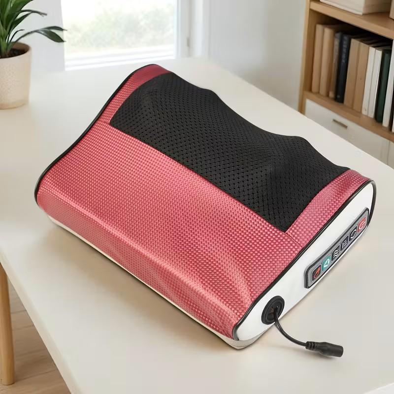 Electric Neck and Back Massage Pillow with Shiatsu Deep Tissue Massager Dual Heads Heat Therapy Portable Ergonomic Design for Relief