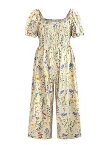 【Plus Size】 Floral Print Curved Hem Overalls Jumpsuit, Boho Casual Sleeveless Jumpsuit for Daily Holiday Vacation Wear, Women's Plus Clothing for All Seasons