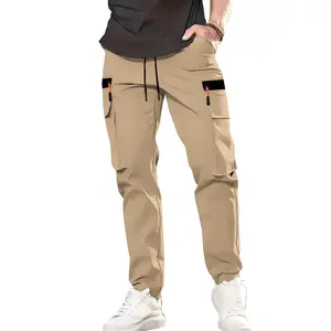 Men's 3-Pack Cargo Pants - Menswear Elastic Men's Pants with Elastic Waist Drawstring, Multi-Pockets, Quick-Dry Lightweight Fabric, Ideal for Outdoor Hiking, Daily Wear Beige