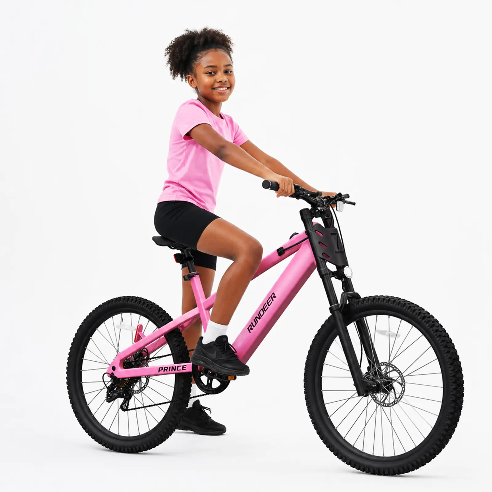 RUNDEER 20" Kids' Electric Bike, Birthday Gift for 6-13 Year-Olds, 500W Peak High-Torque Motor, Max 20MPH Speed, 32 Mi Range, 7-Speed, Dual Suspension Shock Absorption, Responsive Brakes, UL 2849 Certified by TÜV Mini Electric Bike