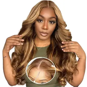 Tangle-Free 26" Highlighted Glueless Human Hair Wig, YMSGIRL 5x5 Lace Body Wave Pre-Plucked Hairline & Baby Hair, Breathable Cap & Adjustable Straps