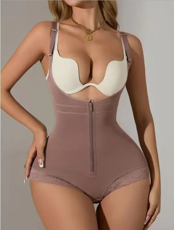 Women's Open Bust Faja Shapewear Bodysuit - Tummy Control, Butt Lifter, Adjustable Straps, Lace Trim - Basics for Wedding, Happy & Chic Curves, Sexy, Christmas, Happy Curves, Elastane, Bridal Lingerie, Holiday