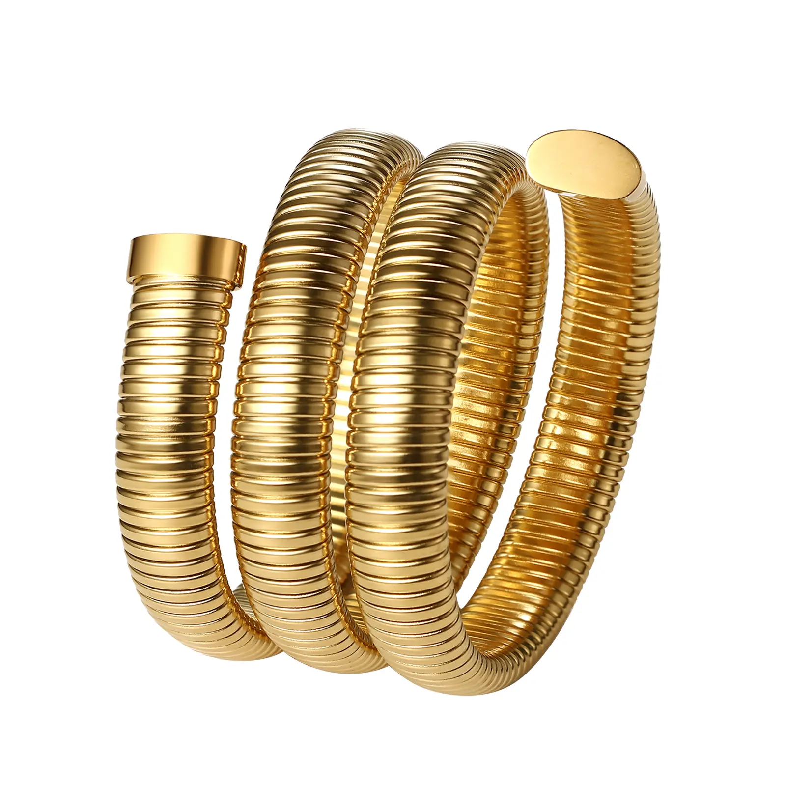 OIDEA Female Stainless Steel Chunky Wide Layered Snake Wrap Cuff Bangle - 12mm Gold-Tone, Elastic Stretch-Fit Wearability, Adjustable Size, 23.22" Total Length, 6.69"-7.87" Band Width, Stackable Statement Jewelry