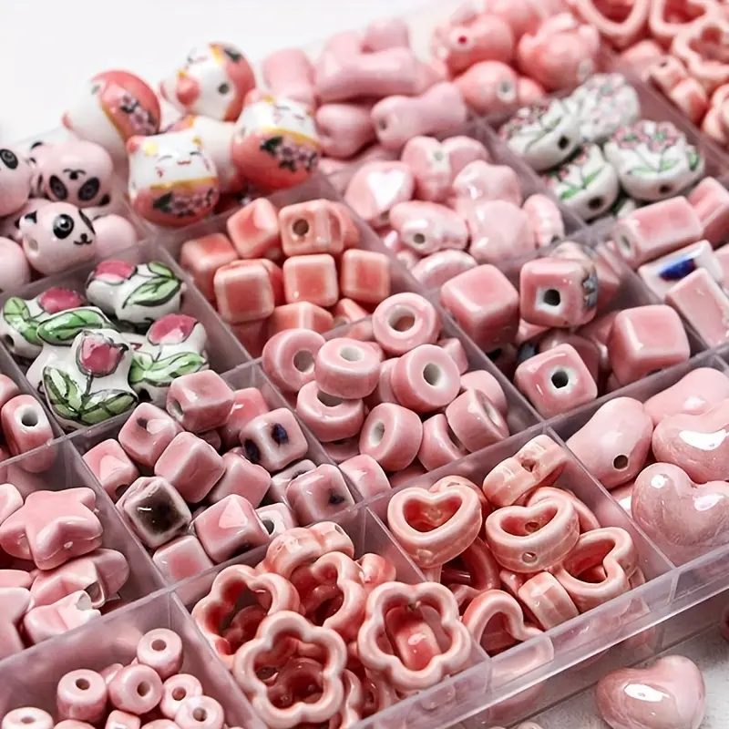 15Pcs Bagged Aesthetic Mixed Shape Hand-Painted Pink Ceramic Beads ...