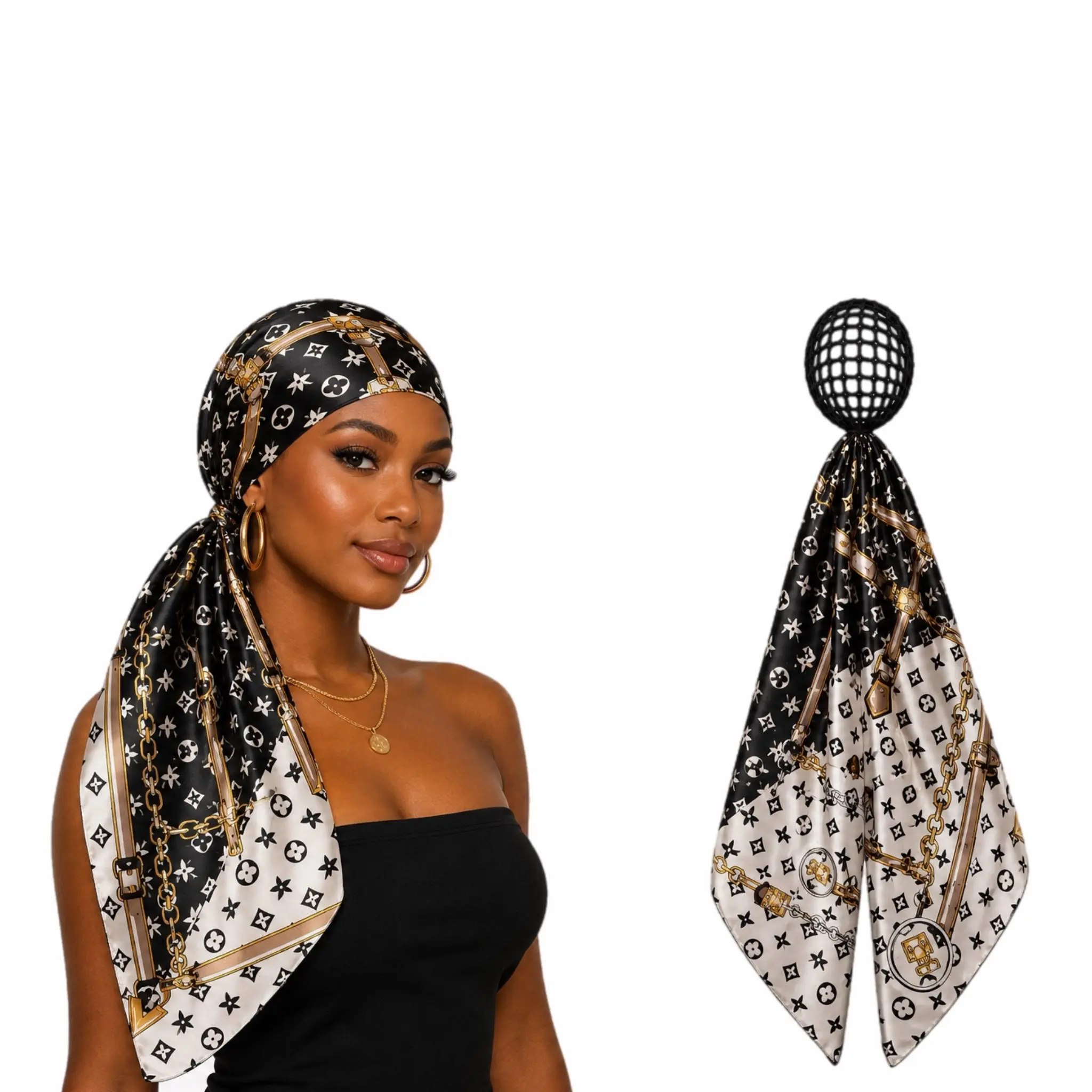 Ada 2-in-1 Satin Hair Wrap & Detachable Hair Net