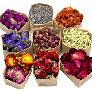  Dried Flower Set, 9 Bags with Lemon, Lavender, Rose & Jasmine, Natural Supplies for DIY Candles, Soap Making & Handcrafts