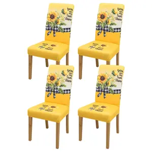 Sunflower Pattern Chair Covers Set, 4/6/10pcs Removable Washable Chair Slipcover, Dustproof Chair Protector for Home Living Room Hotel Restaurant