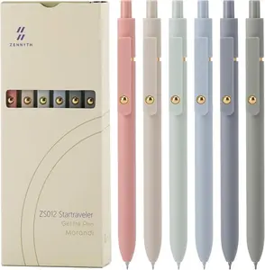 Zennyth ZS012 Startraveler Morandi Gel Ink Pen - Minimalist Press Type Quick Drying Carbon Pen Set of 6 for Journaling Office School Supplies Smooth Writing Tools