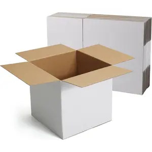 10x10x10 Shipping Boxes 15 Pack, White Corrugated Cardboard Boxes with Side-Lock and Pre-Applied Double-Sided Tape, Easy Assemble Packing Mailer Boxes for Small Business Shipping