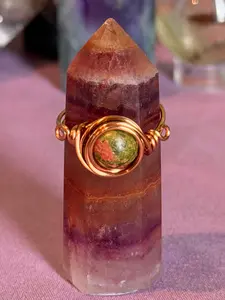Unakite size 7 copper wire-wrapped ring