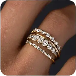 Stackable Gold Rings for Women Non Tarnish Dainty 14K Gold Plated Stacking Cubic Zirconia Thumb Ring Set Trendy Statement Promise Wedding Bands Engagement Rings for Women Size 6 7 8 9 10