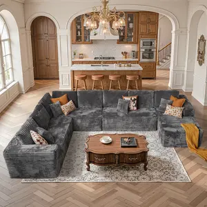 HOOOWOOO U-shaped Modular Compression Sofa Modern Minimalist Corduroy Design No Assembly Required Comfortable for Living Rooms and Bedrooms