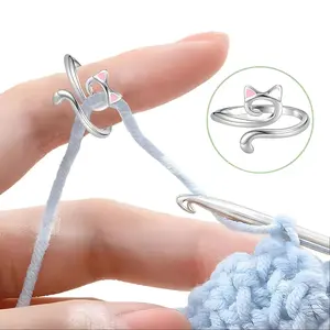 Crochet Ring, Adjustable Crochet Tension Rings, Yarn Ring for Finger Knitting Loop Accessories Tools, Yarn Rings for Women Mother Grandma,2 Count